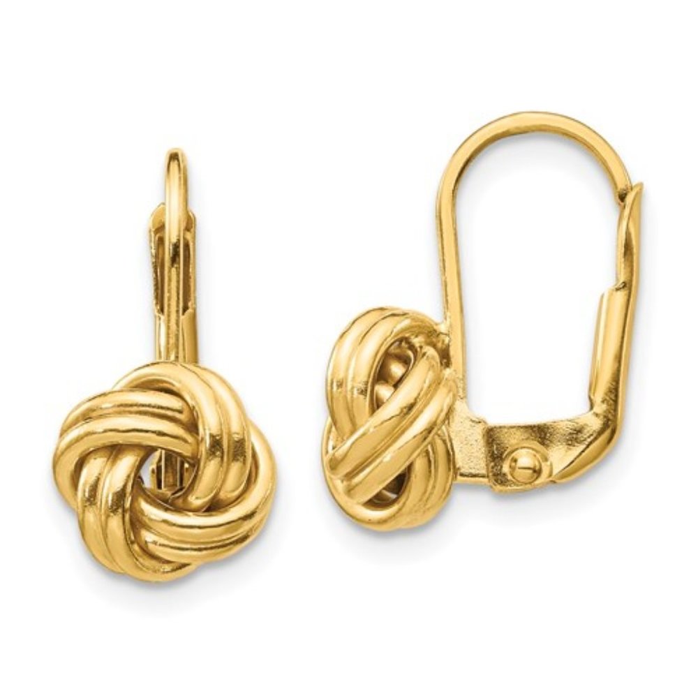 14k Yellow OR White Gold Polished Love Knot Lever-back Drop Earrings